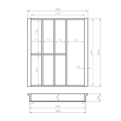 Besteckeinsatz 50er Schubl. B 418 x T 472 mm passend für Blum Tandem 16 mm Schubladen