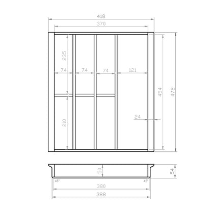 Besteckeinsatz 50er Schubl. B 418 x T 472 mm passend für Blum Tandem 16 mm Schubladen