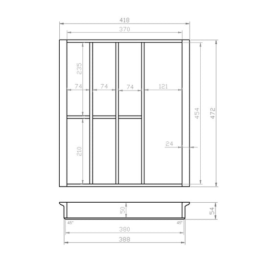 Besteckeinsatz 50er Schubl. B 418 x T 472 mm passend für Blum Tandem 16 mm Schubladen