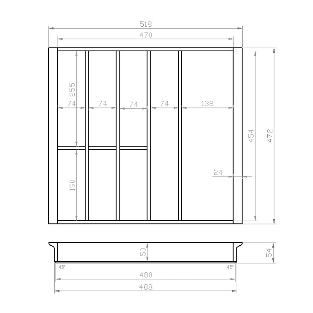 Besteckeinsatz 60er Schubl. B 518 x T 472 mm passend für Blum Tandem 16 mm Schubladen