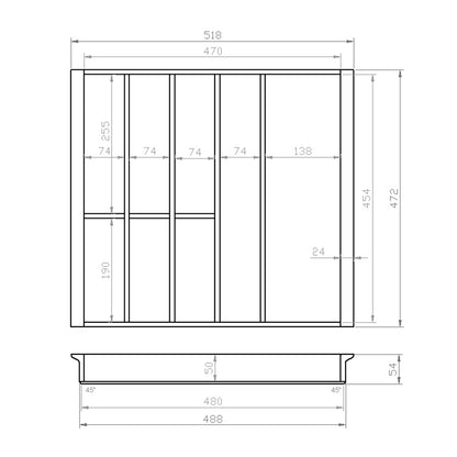 Besteckeinsatz 60er Schubl. B 518 x T 472 mm passend für Blum Tandem 16 mm Schubladen