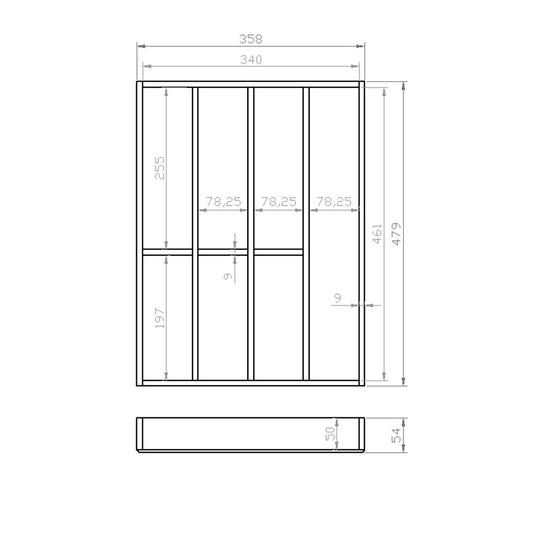 Besteckeinsatz 45er Schubl. B 358 x T 479 mm passend für Grass Nova 16 mm Schubladen