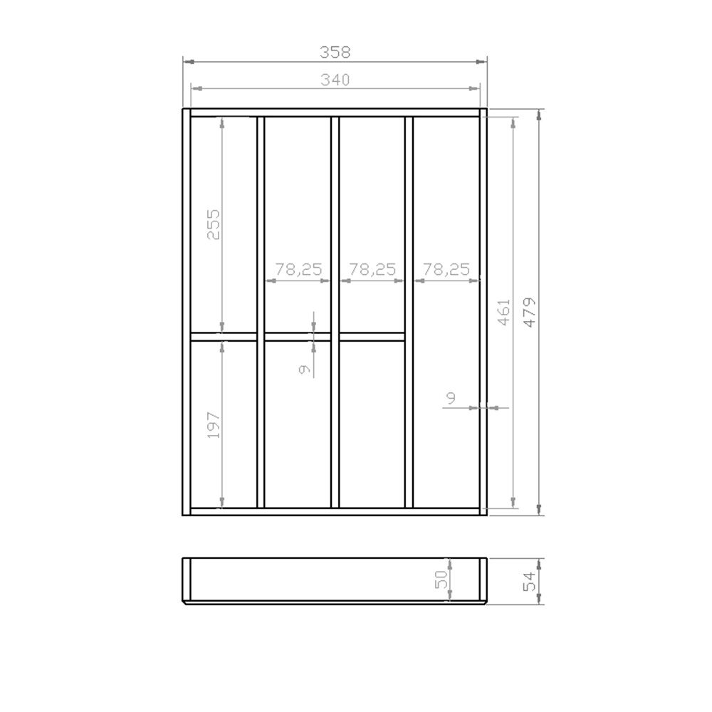 Besteckeinsatz 45er Schubl. B 358 x T 479 mm passend für Grass Nova 16 mm Schubladen