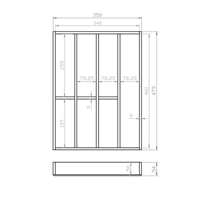 Besteckeinsatz 45er Schubl. B 358 x T 479 mm passend für Grass Nova 16 mm Schubladen