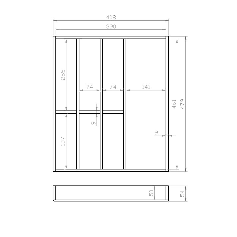 Besteckeinsatz 50er Schubl. B 408 x T 479 mm passend für Grass Nova 16 mm Schubladen