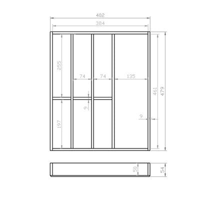 Besteckeinsatz 50er Schubl. B 402 x T 479 mm passend für Grass Nova 19 mm Schubladen