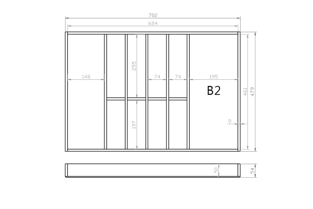 Besteckeinsatz 80er Schubl. B 702 x T 479 mm passend für Grass Nova 19 mm Schubladen