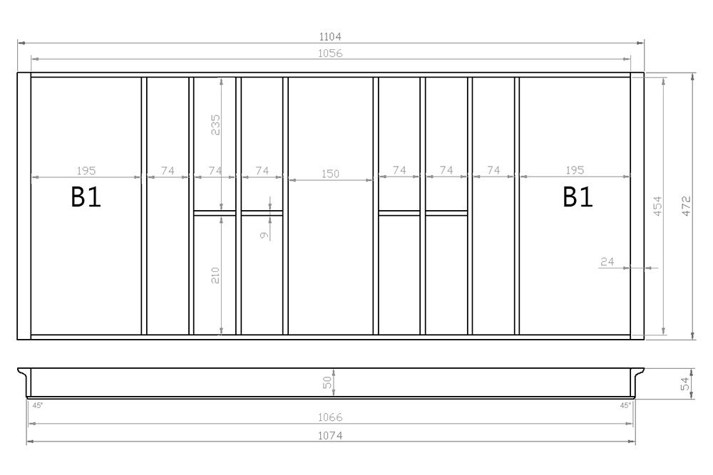 Besteckeinsatz 120er Schubl. B 1104 x T 472 mm passend für Hettich ComfortLine / GRASS DWD XP 16 mm Schubladen