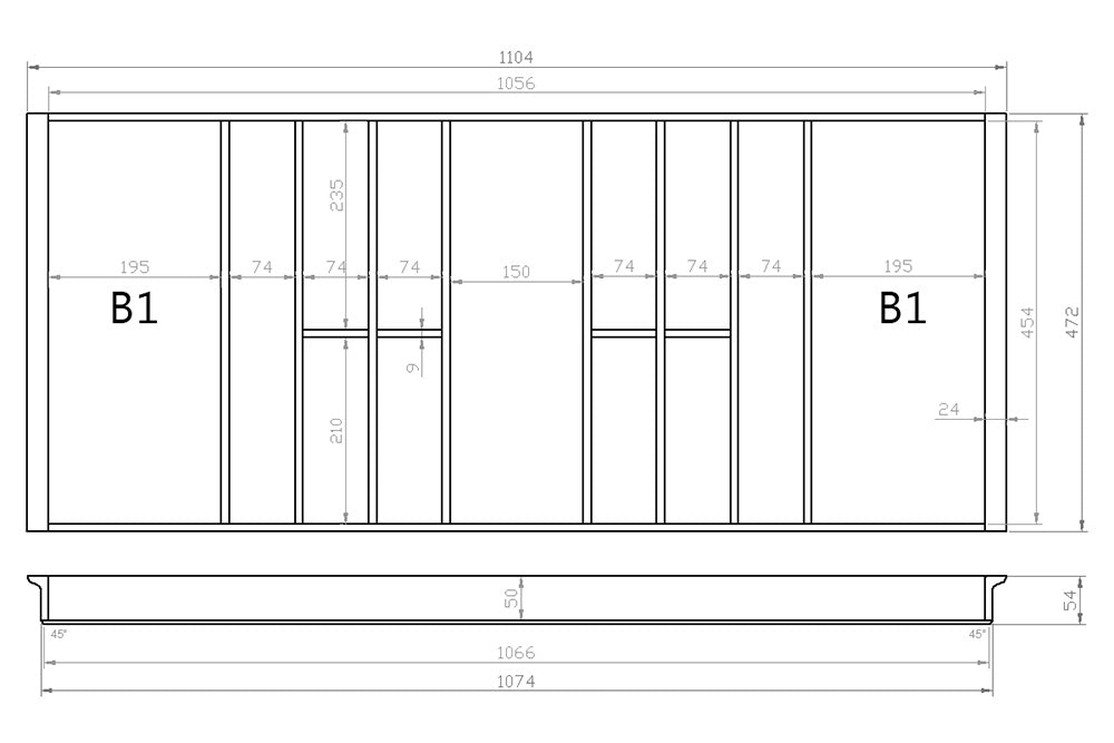 Besteckeinsatz 120er Schubl. B 1104 x T 472 mm passend für Hettich ComfortLine / GRASS DWD XP 16 mm Schubladen