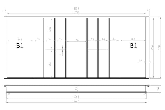 Besteckeinsatz 120er Schubl. B 1104 x T 472 mm passend für Hettich ComfortLine / GRASS DWD XP 16 mm Schubladen