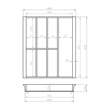 Besteckeinsatz 50er Schubl. B 404 x T 472 mm passend für Hettich ComfortLine / GRASS DWD XP 16 mm Schubladen