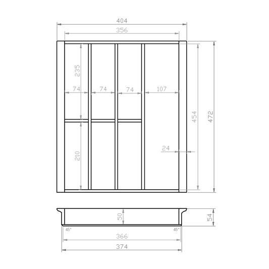 Besteckeinsatz 50er Schubl. B 404 x T 472 mm passend für Hettich ComfortLine / GRASS DWD XP 16 mm Schubladen
