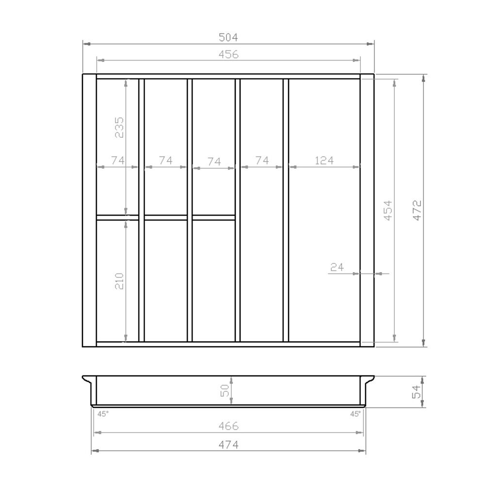 Besteckeinsatz 60er Schubl. B 504 x T 472 mm passend für Hettich ComfortLine / GRASS DWD XP 16 mm Schubladen