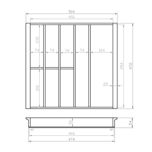Besteckeinsatz 60er Schubl. B 504 x T 472 mm passend für Hettich ComfortLine / GRASS DWD XP 16 mm Schubladen