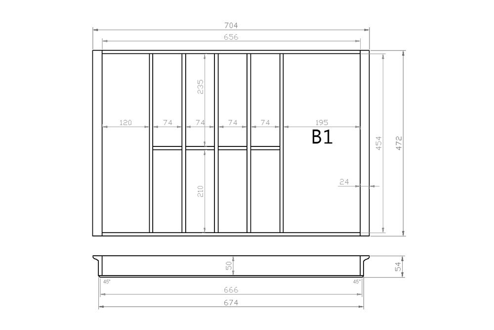 Besteckeinsatz 80er Schubl. B 704 x T 472 mm passend für Hettich ComfortLine / GRASS DWD XP 16 mm Schubladen