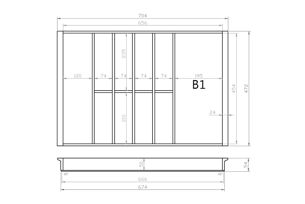 Besteckeinsatz 80er Schubl. B 704 x T 472 mm passend für Hettich ComfortLine / GRASS DWD XP 16 mm Schubladen