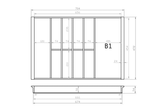 Besteckeinsatz 80er Schubl. B 704 x T 472 mm passend für Hettich ComfortLine / GRASS DWD XP 16 mm Schubladen