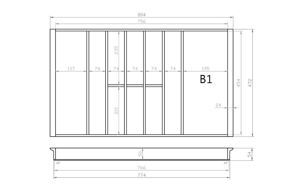 Besteckeinsatz 90er Schubl. B 804 x T 472 mm passend für Hettich ComfortLine / GRASS DWD XP 16 mm Schubladen