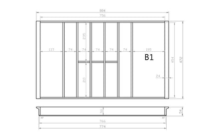Besteckeinsatz 90er Schubl. B 804 x T 472 mm passend für Hettich ComfortLine / GRASS DWD XP 16 mm Schubladen