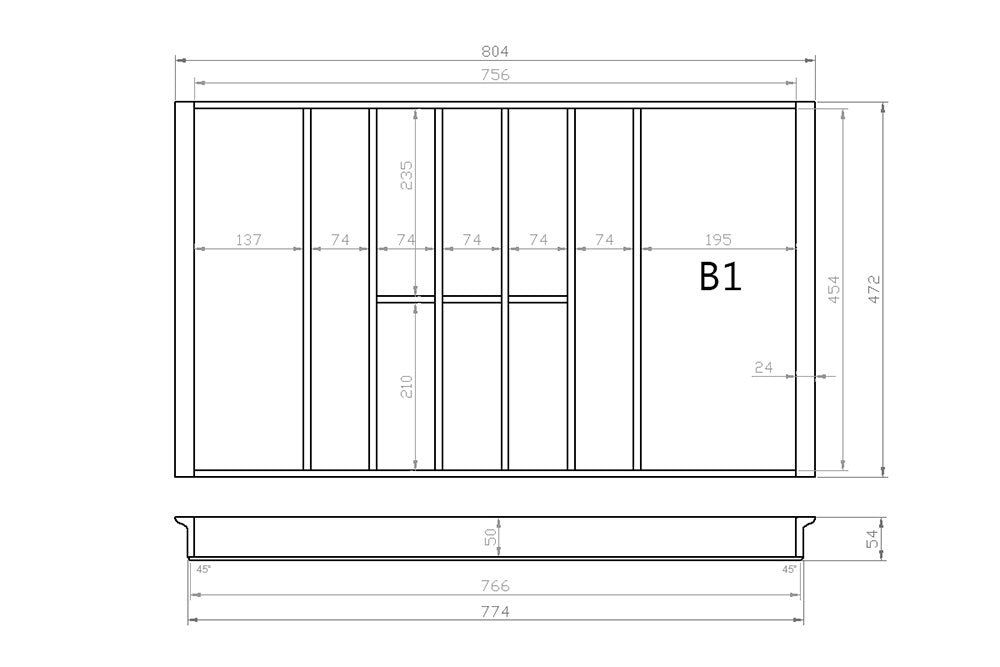 Besteckeinsatz 90er Schubl. B 804 x T 472 mm passend für Hettich ComfortLine / GRASS DWD XP 16 mm Schubladen