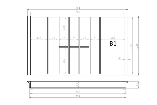 Besteckeinsatz 90er Schubl. B 804 x T 472 mm passend für Hettich ComfortLine / GRASS DWD XP 16 mm Schubladen
