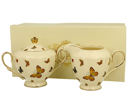 DUO ECRU BUTTERFLIES Zuckerdose und Milchkännchen, New Bone China Porzellan – Bild 2
