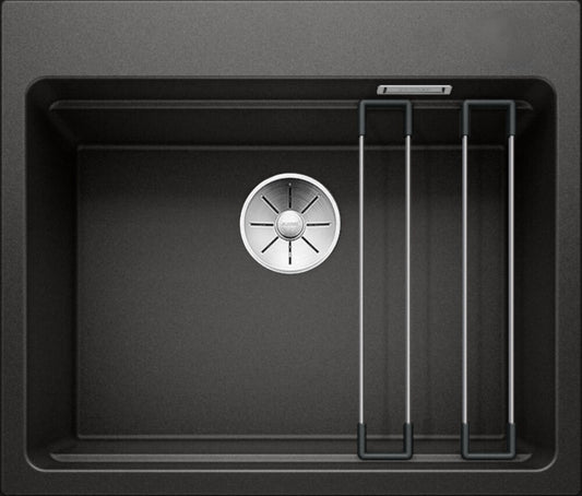 BLANCO 525889 Spüle ETAGON 6 in Schwarz mit InFino®-Ventil und ETAGON-Schienen / Silgranit
