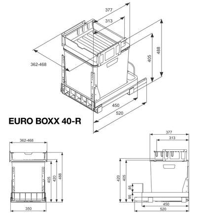 MÜLLEX EURO-BOXX 40-R Abfallsystem inklusive Auszugssystem als Vollauszug, 35 Liter / ab 40 cm Schrankbreite – Bild 2