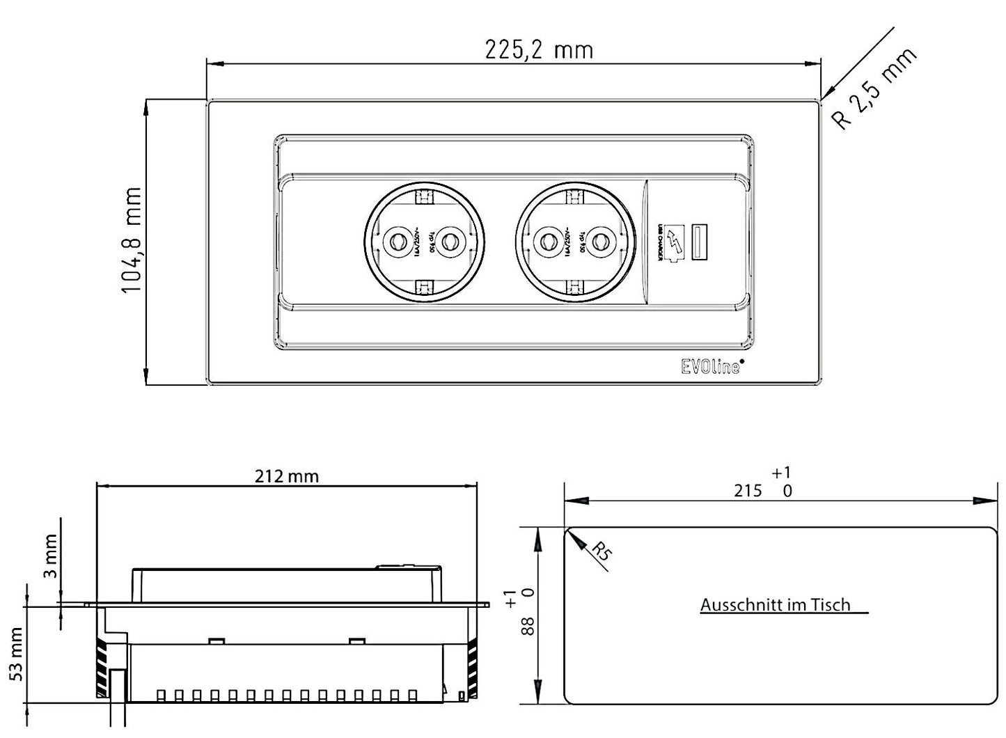 EVOLine BackFlip EDELSTAHLOPTIK 2x Steckdose mit USB-C, versenkbar / Mehrfachsteckdose / Steckdosenverteiler