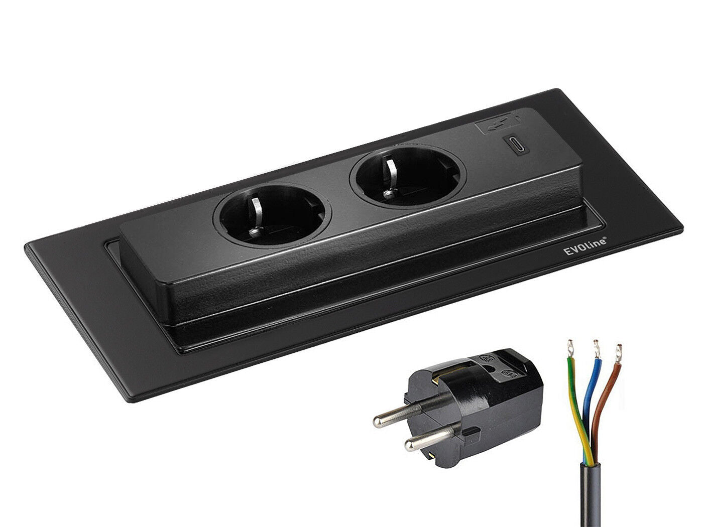 EVOLine BackFlip Schwarz matt 2x Steckdose mit USB-C, versenkbar / Mehrfachsteckdose / Steckdosenverteiler
