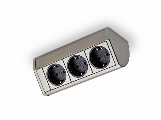 EVOline® Dock Aluminium EDELSTAHLFARBIG mit 3 x VDE Steckdosen / Steckdoseneinheit / Steckdosen