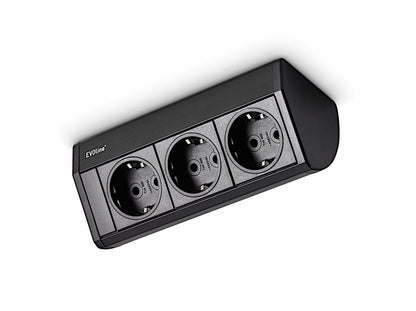 EVOline® Dock Aluminium SCHWARZ mit 3 x VDE Steckdosen / Steckdoseneinheit / Steckdosen