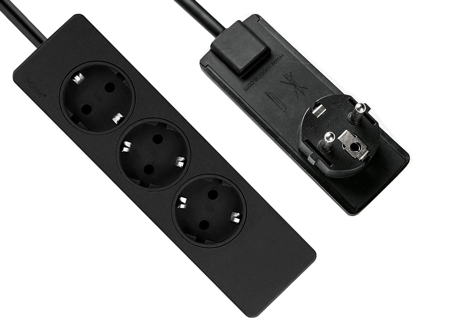 EVOline PlugFix - schwarz - mit EVOline Express 3-fach Verteiler Kabellänge 1,5 m / Steckdosenleiste