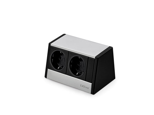 EVOline® R-Dock Aluminium SCHWARZ-SILBER mit 2 x VDE Steckdosen / Steckdoseneinheit / Steckdosen