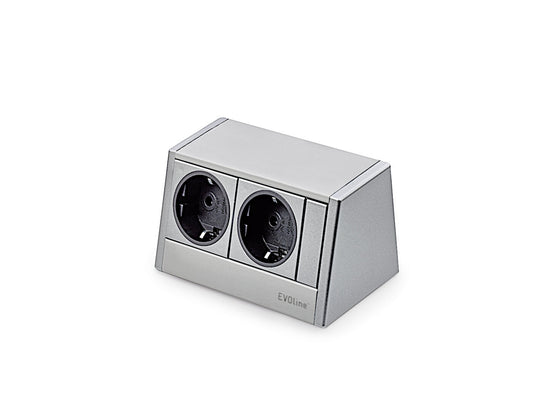 EVOline® R-Dock Aluminium SILBER mit 2 x VDE Steckdosen / Steckdoseneinheit / Steckdosen