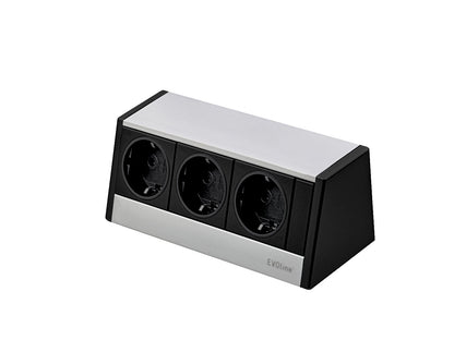 EVOline® R-Dock Aluminium SCHWARZ-SILBER mit 3 x VDE Steckdosen / Steckdoseneinheit / Steckdosen