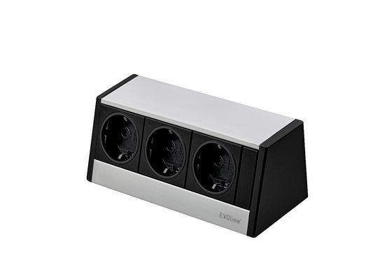 EVOline® R-Dock Aluminium SCHWARZ-SILBER mit 3 x VDE Steckdosen / Steckdoseneinheit / Steckdosen