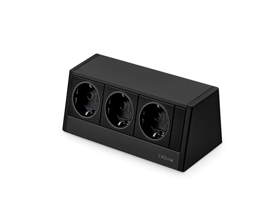 EVOline® R-Dock Aluminium SCHWARZ mit 3 x VDE Steckdosen / Steckdoseneinheit / Steckdosen