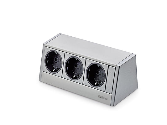 EVOline® R-Dock Aluminium SILBER mit 3 x VDE Steckdosen / Steckdoseneinheit / Steckdosen