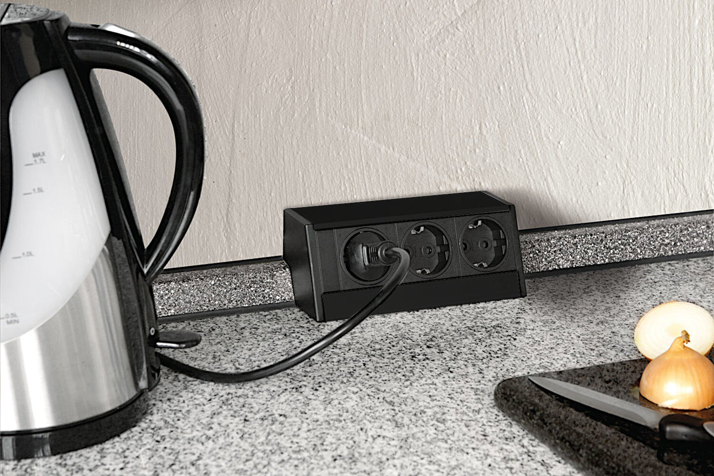 EVOline® R-Dock Aluminium SCHWARZ mit 3 x VDE Steckdosen / Steckdoseneinheit / Steckdosen