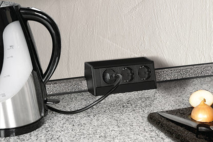 EVOline® R-Dock Aluminium SCHWARZ mit 3 x VDE Steckdosen / Steckdoseneinheit / Steckdosen