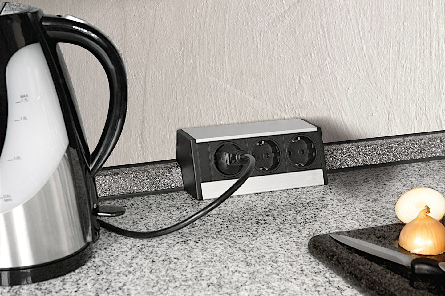 EVOline® R-Dock Aluminium SILBER mit 3 x VDE Steckdosen / Steckdoseneinheit / Steckdosen