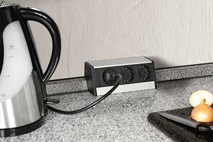EVOline® R-Dock Aluminium SILBER mit 3 x VDE Steckdosen / Steckdoseneinheit / Steckdosen