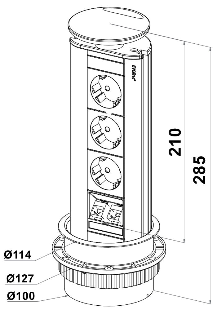 EVOline PORT 3-fach Deckel und Manschette silber lackiert / Mehrfachsteckdose / Steckdosenverteiler