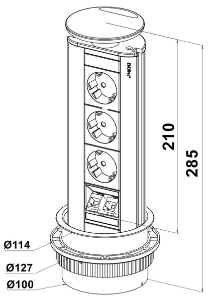 EVOline PORT 3-fach Deckel und Manschette silber lackiert / Mehrfachsteckdose / Steckdosenverteiler
