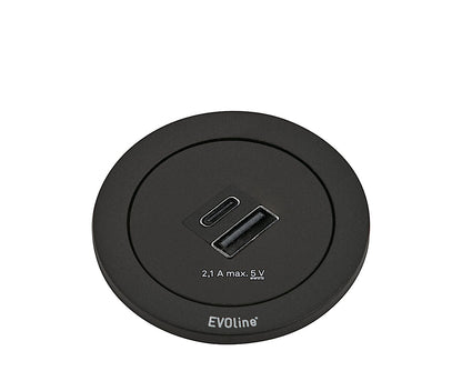 EVOline ONE Doppel USB-Port A und C in SCHWARZ / USB-Dose