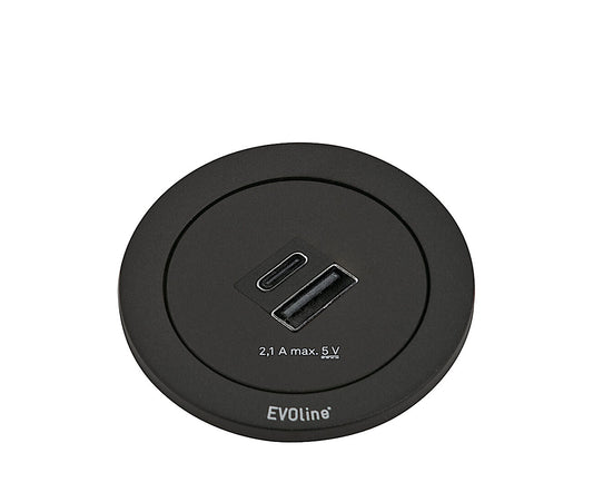 EVOline ONE Doppel USB-Port A und C in SCHWARZ / USB-Dose