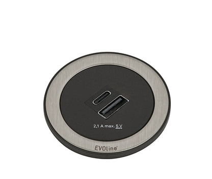 EVOline ONE Doppel USB-Port A und C in EDELSTAHL gebürstet / USB-Dose