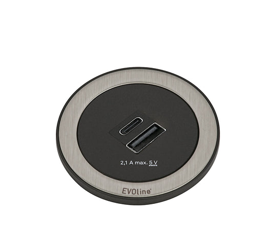 EVOline ONE Doppel USB-Port A und C in EDELSTAHL gebürstet / USB-Dose