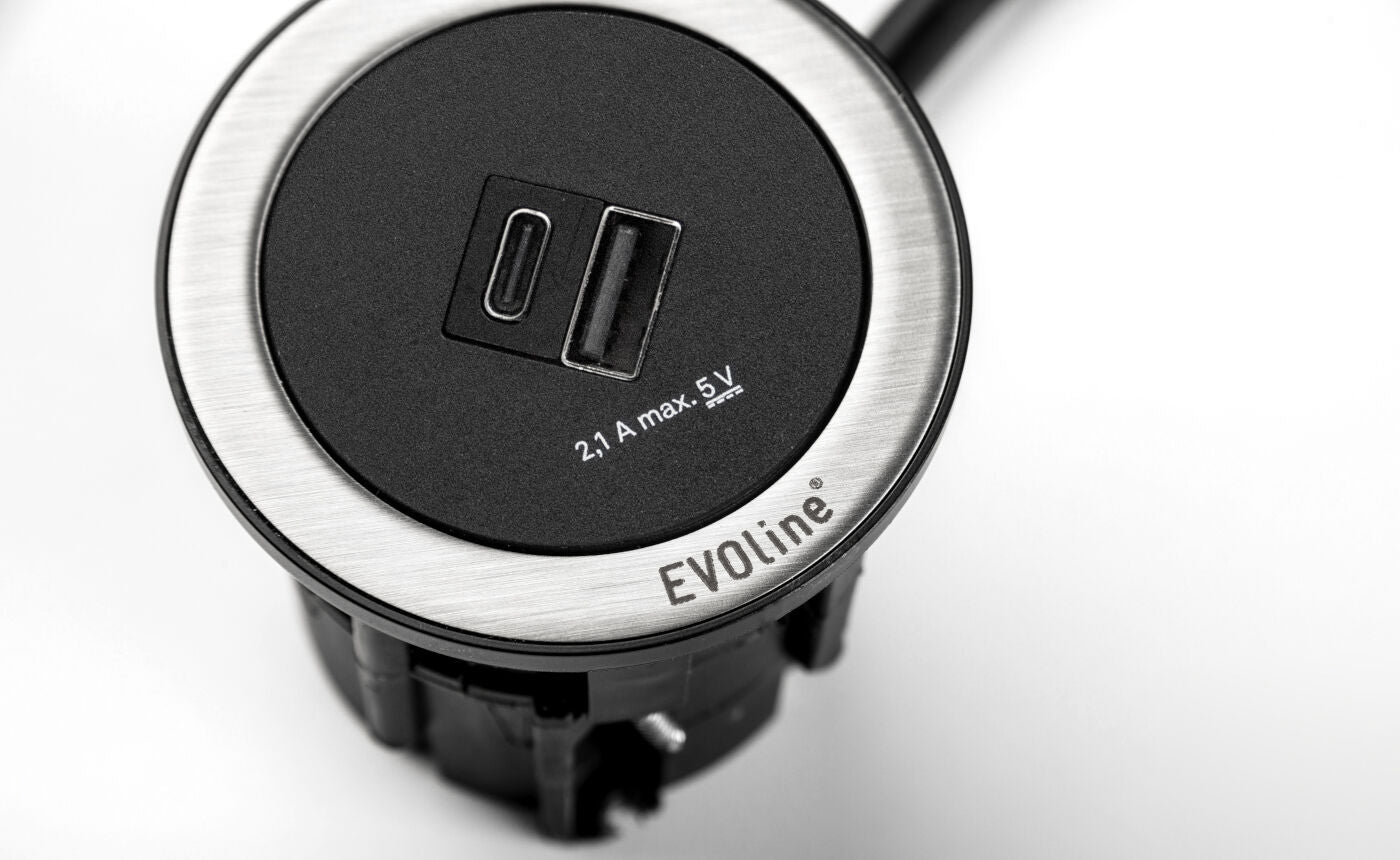EVOline ONE Doppel USB-Port A und C in EDELSTAHL gebürstet / USB-Dose